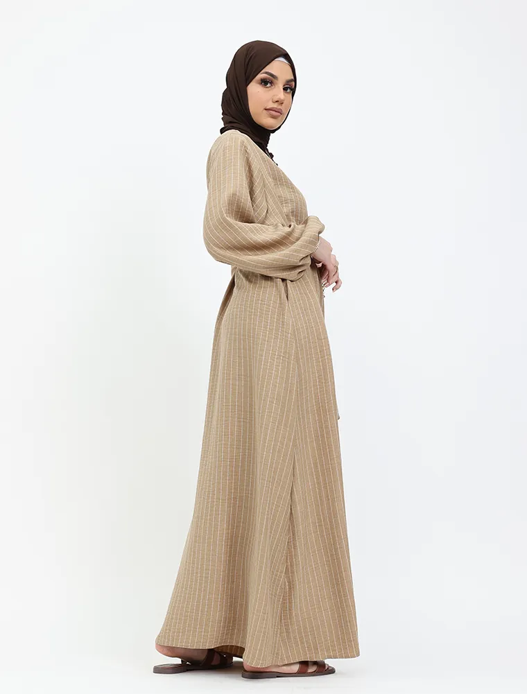 Camel Stripe Linen Feel Essential Abaya